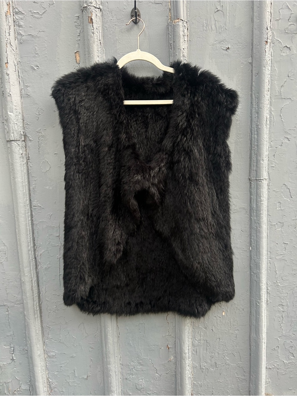 Black Rabbit Fur Vest, One Size - Picture 3 of 6